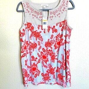 Vintage America red and misty blue floral sleeveless top size S
